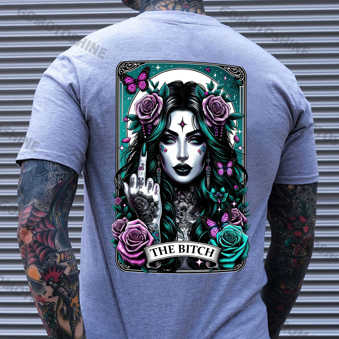 THE BITCH Defiant Charming Witch Card Print Men's T-Shirt