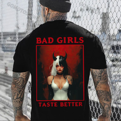 BAD GIRLS TASTE BETTER Black&White Devil Girl Print Men's T-Shirt