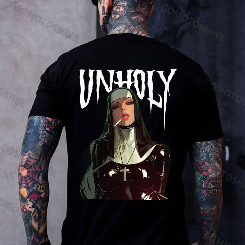 UNHOLY Smoking Nun Print Men's T-Shirt