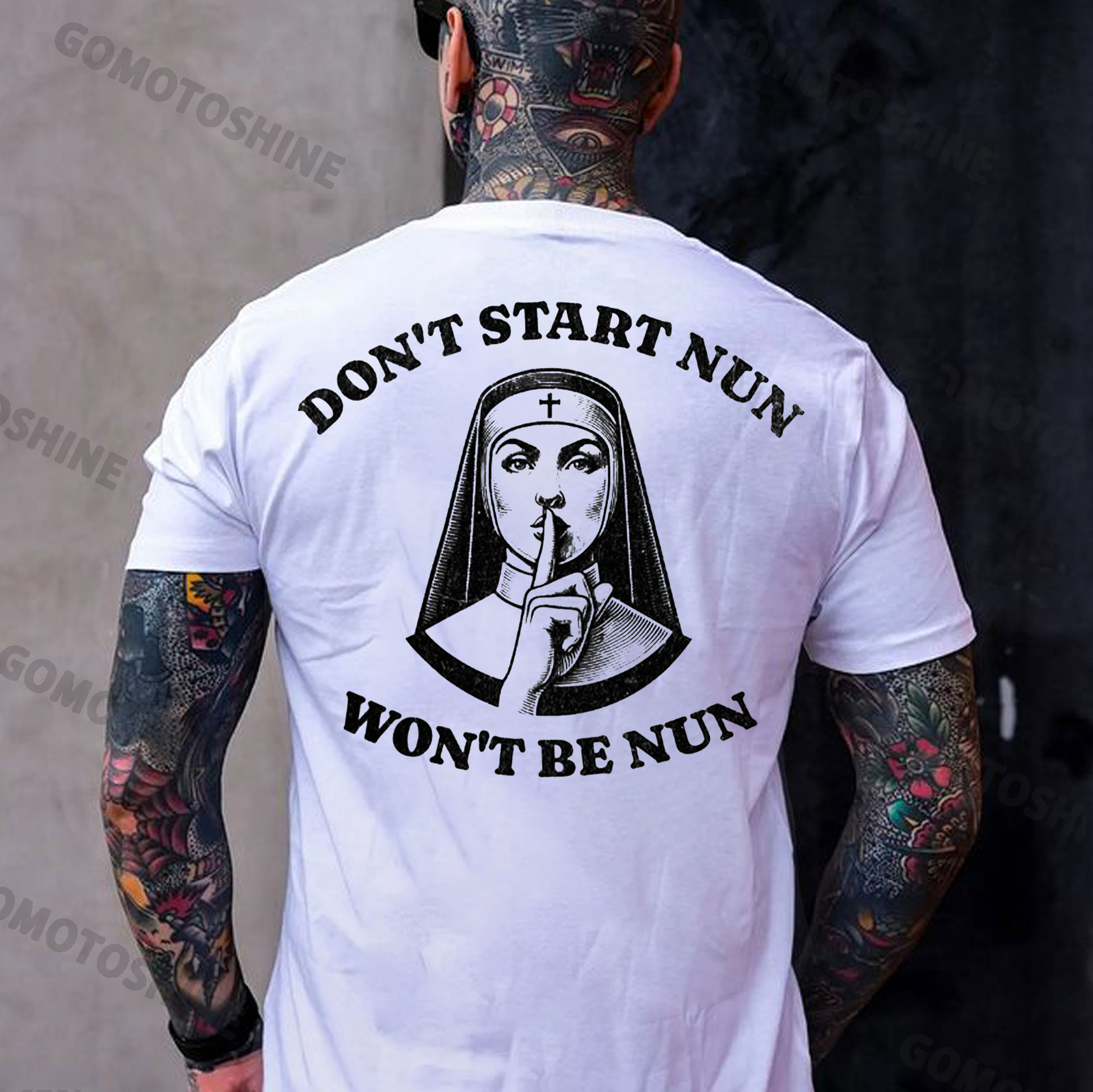 DON'T START NUN WON'T BE NUN Keep Silent Nun Print Men's T-Shirt