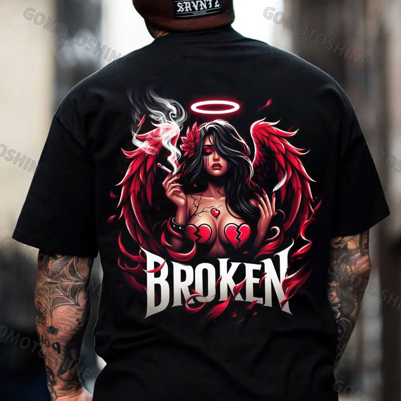 BROKEN Heartbreak Fallen Angel Print Men's T-Shirt
