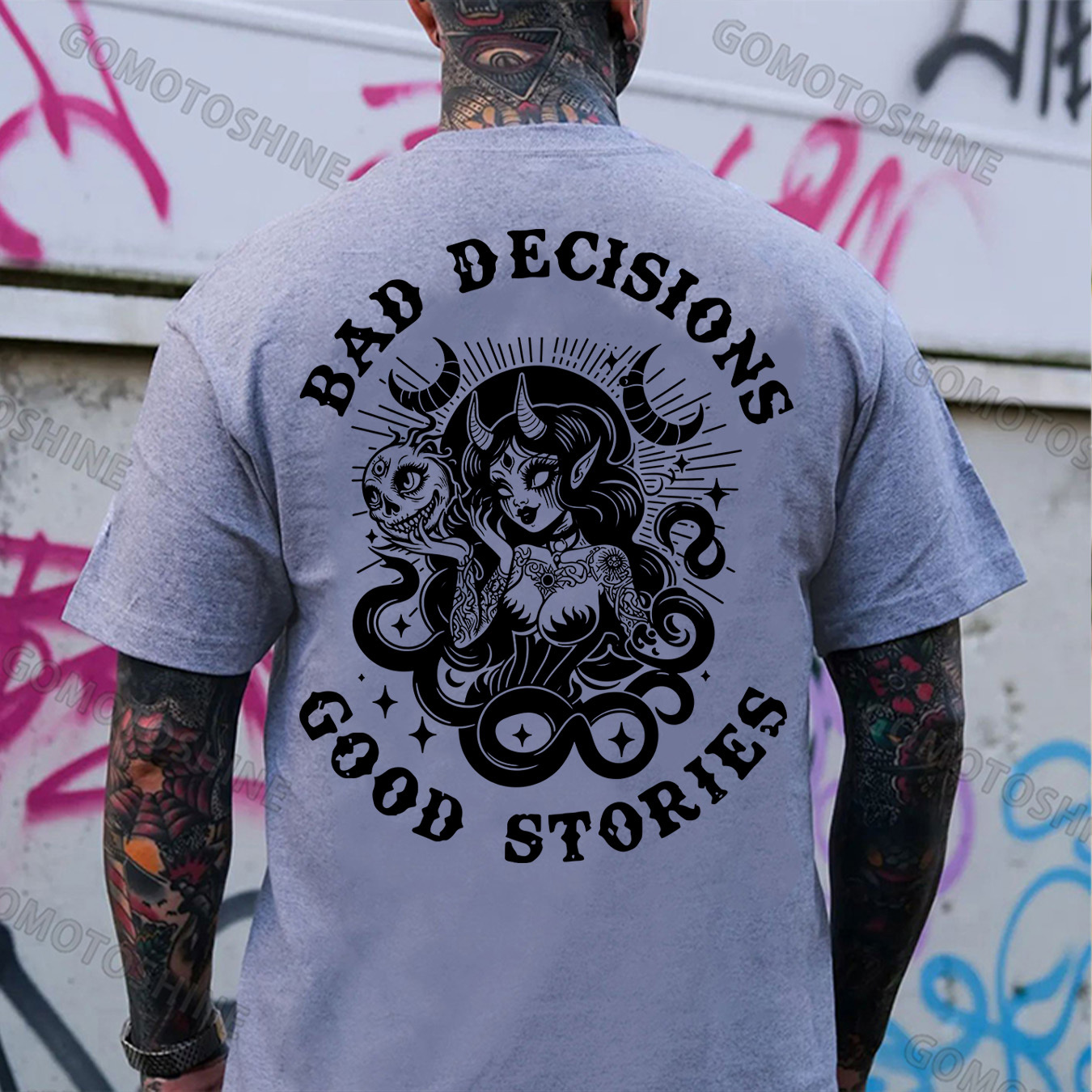 BAD DECISIONS GOOD STORIES Evil Sexy Witch Print Men's T-Shirt