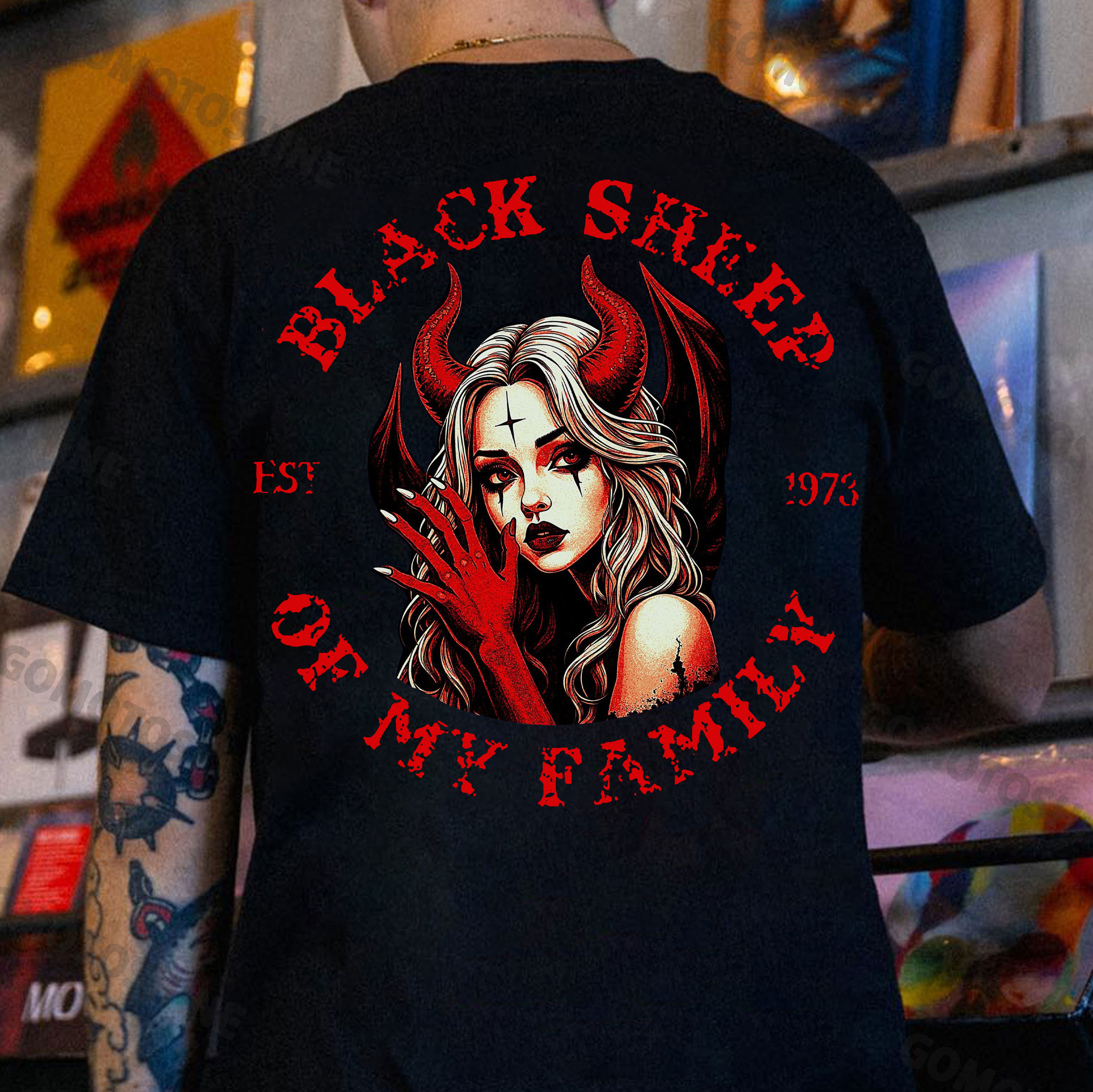 BLACK SHEEP OF MY FAMILY Devil Girl Print Men's T-Shirt