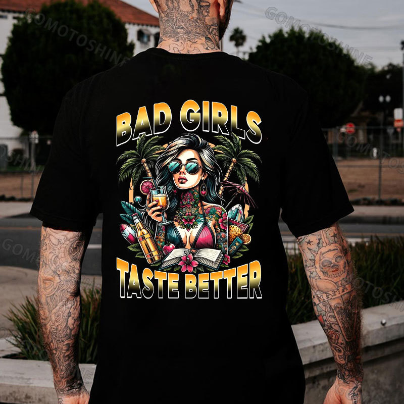 BAD GIRLS TASTE BETTER Vacation Tattooed Lady Print Men's T-Shirt