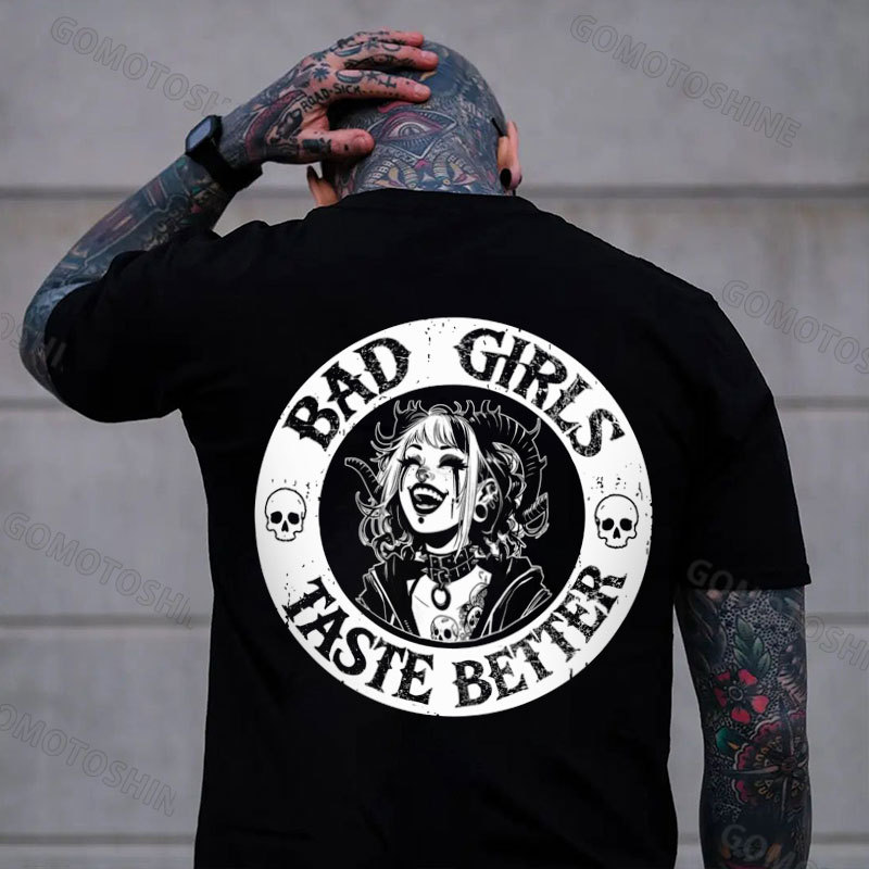 BAD GIRLS TASTE BETTER Laughing Devil Girl Print Men's T-Shirt