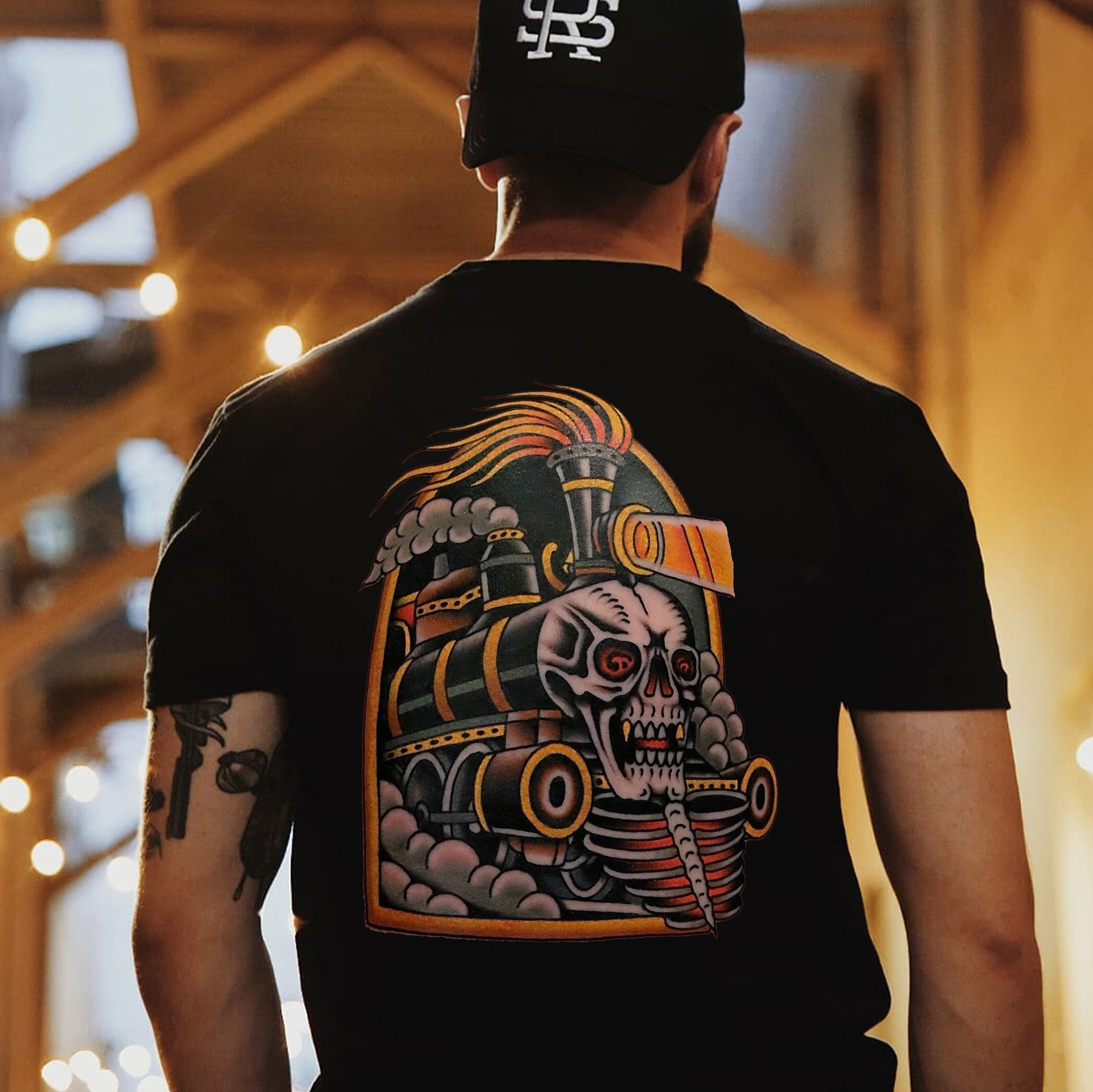 Crazy Skull Machine Black Print T-Shirt
