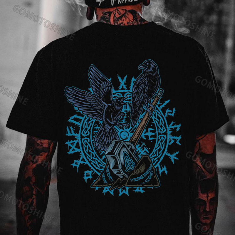 Runes Crow Print Men's T-Shirt