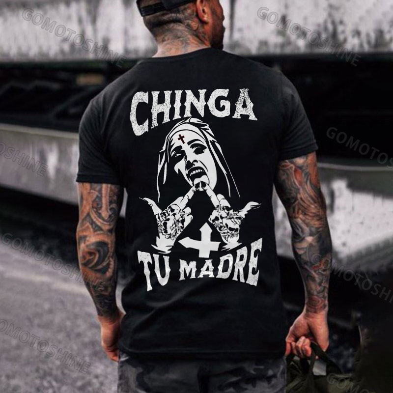 CHINGA TU MADRE Defiant Nun Print Men's T-Shirt