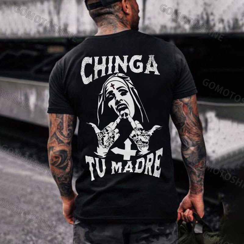 CHINGA TU MADRE Defiant Nun Print Men's T-Shirt
