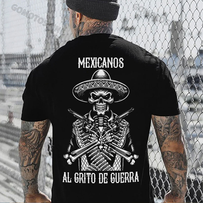 MEXICANOS AL GRITO DE GUERRA Skeleton Print Men's T-Shirt