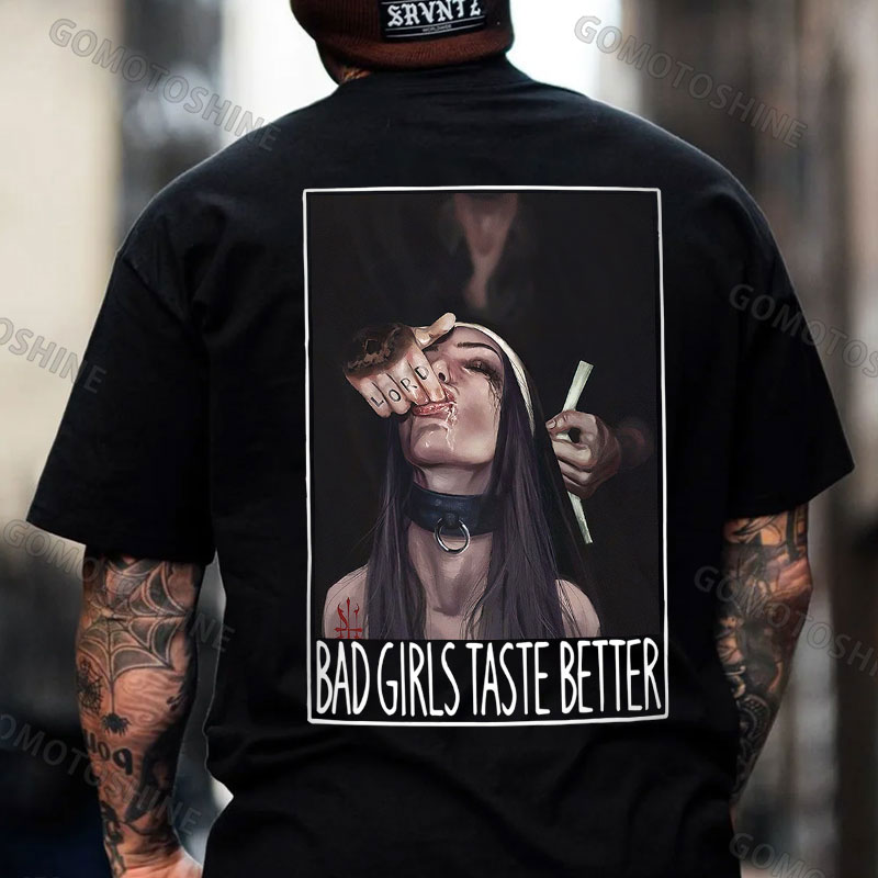 BAD GIRLS TASTE BETTER Suck Finger Nun Print Men's T-Shirt