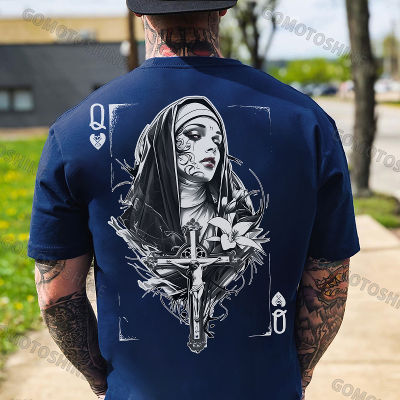 Poker Q Evil Nun Print Men's T-Shirt