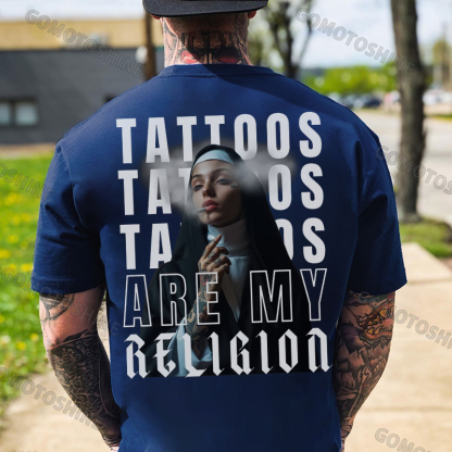 TATTOOS ARE MY RELIGION Smoking Nun Print Men's T-Shirt