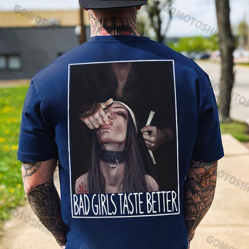 BAD GIRLS TASTE BETTER Suck Finger Nun Print Men's T-Shirt Image - 5