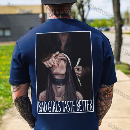 BAD GIRLS TASTE BETTER Suck Finger Nun Print Men's T-Shirt Image - 5