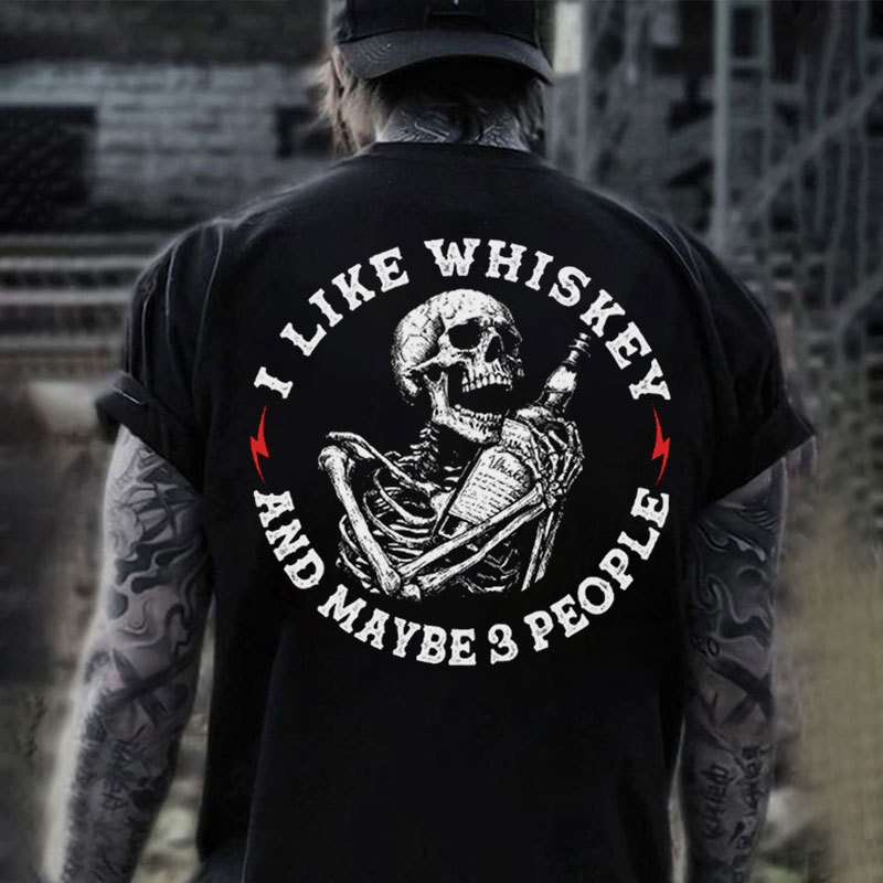 I LIKE WHISKEY AND CIGARS AND MAYBE 3 PEOPLE Skeleton Print Men's T-Shirt