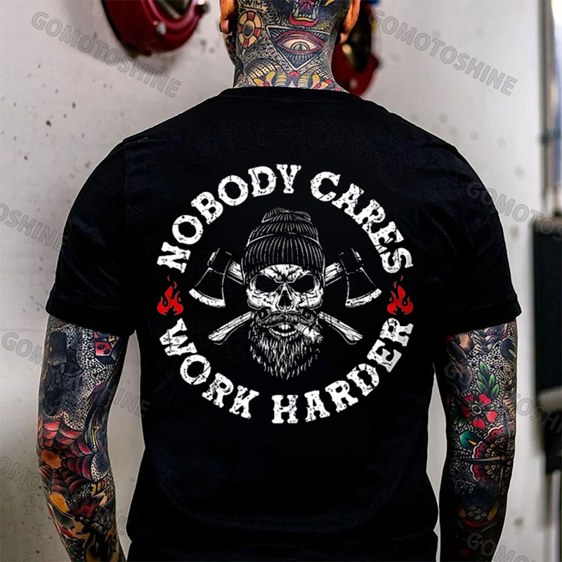 NOBODY CARES WORK HARDER Skull Print Men's T-Shirt