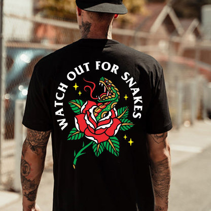 WATCH OUT FOR SNAKES in the Rose Black Print T-Shirt