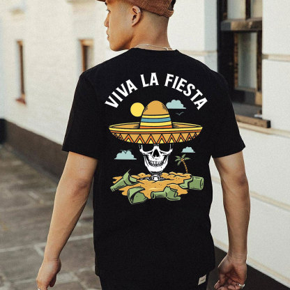 VIVA LA FIESTA Skull with Sea Hat Black Print T-Shirt