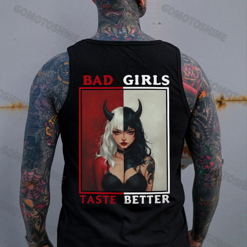 BAD GIRLS TASTE BETTER Black&White Devil Girl Print Men's Vest