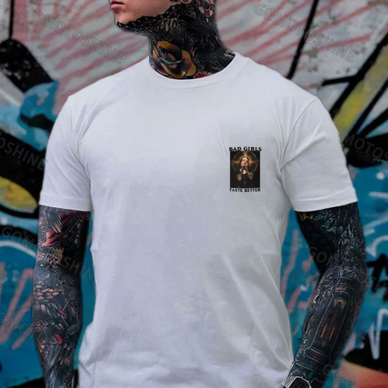 BAD GIRLS TASTE BETTER Sexy Tattooed Nun Print Men's T-Shirt