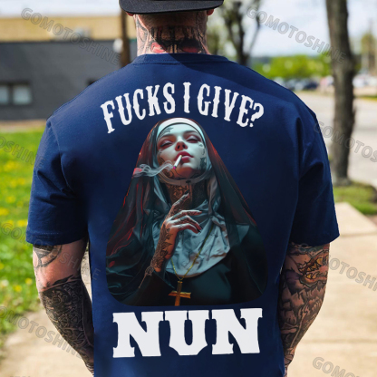 FUCKS I GIVE NUN Smoking Nun Print Men's T-Shirt