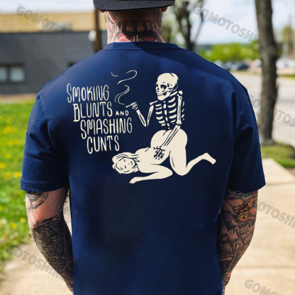 SMOKING BLUNTS AND SMASHING CUNTS Black Print T-shirt