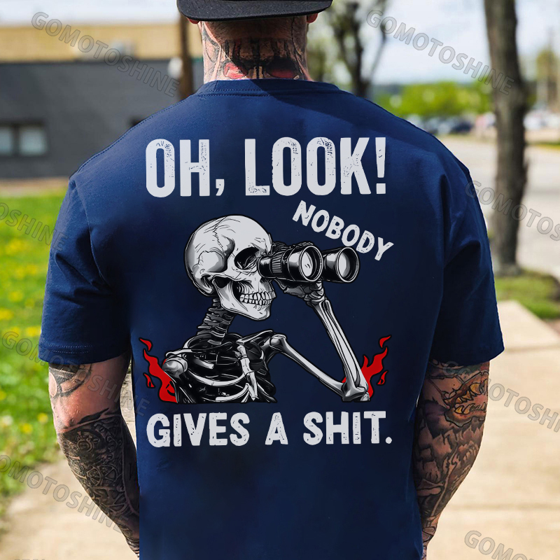 OH LOOK NOBODY GIVES A SHIT Skeleton&Telescope Print Men's T-Shirt