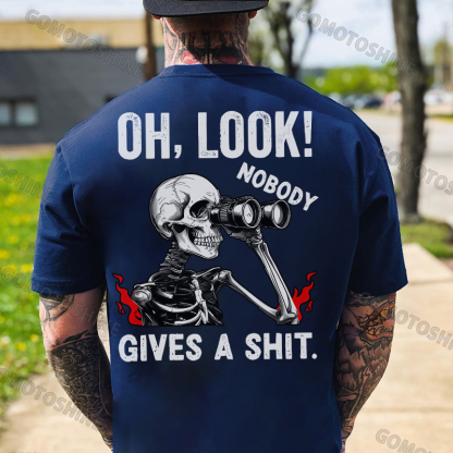 OH LOOK NOBODY GIVES A SHIT Skeleton&Telescope Print Men's T-Shirt