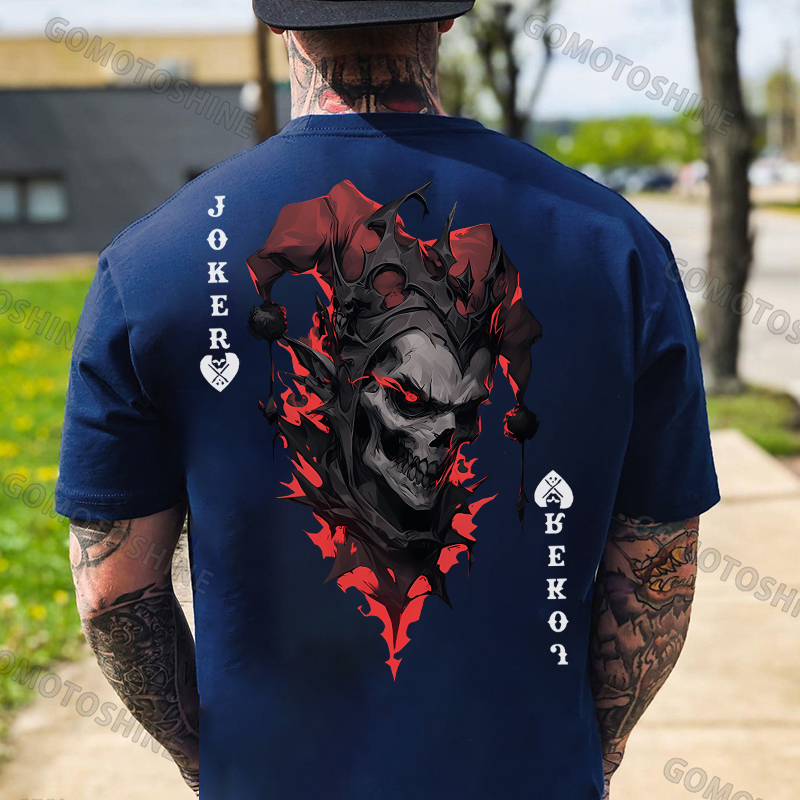 POKER JOKER Evil Skull Print Men's T-Shirt