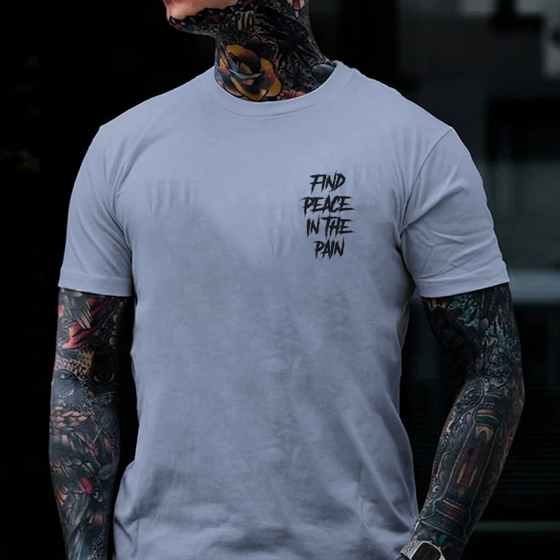 FIND PEACE IN THE PAIN Modern Style Black Print T-shirt