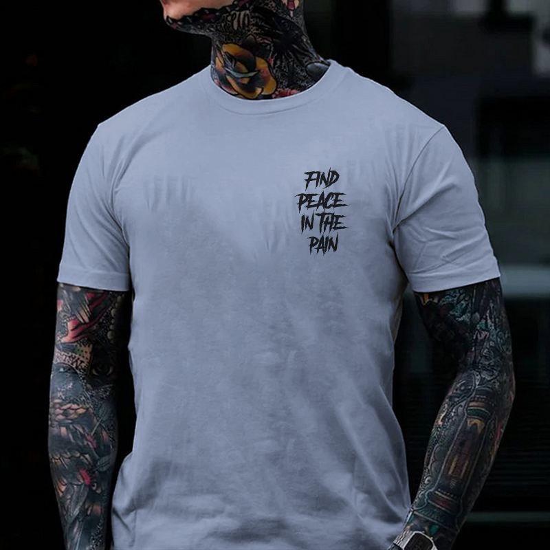 FIND PEACE IN THE PAIN Modern Style Black Print T-shirt
