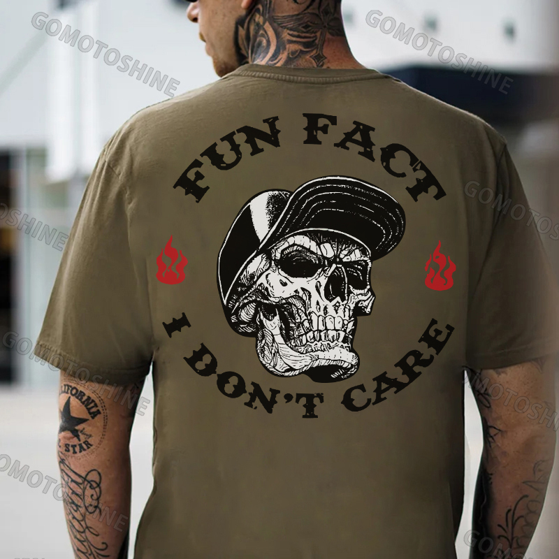 FUN FACT I DON'T CARE Skull Print Men's T-shirt