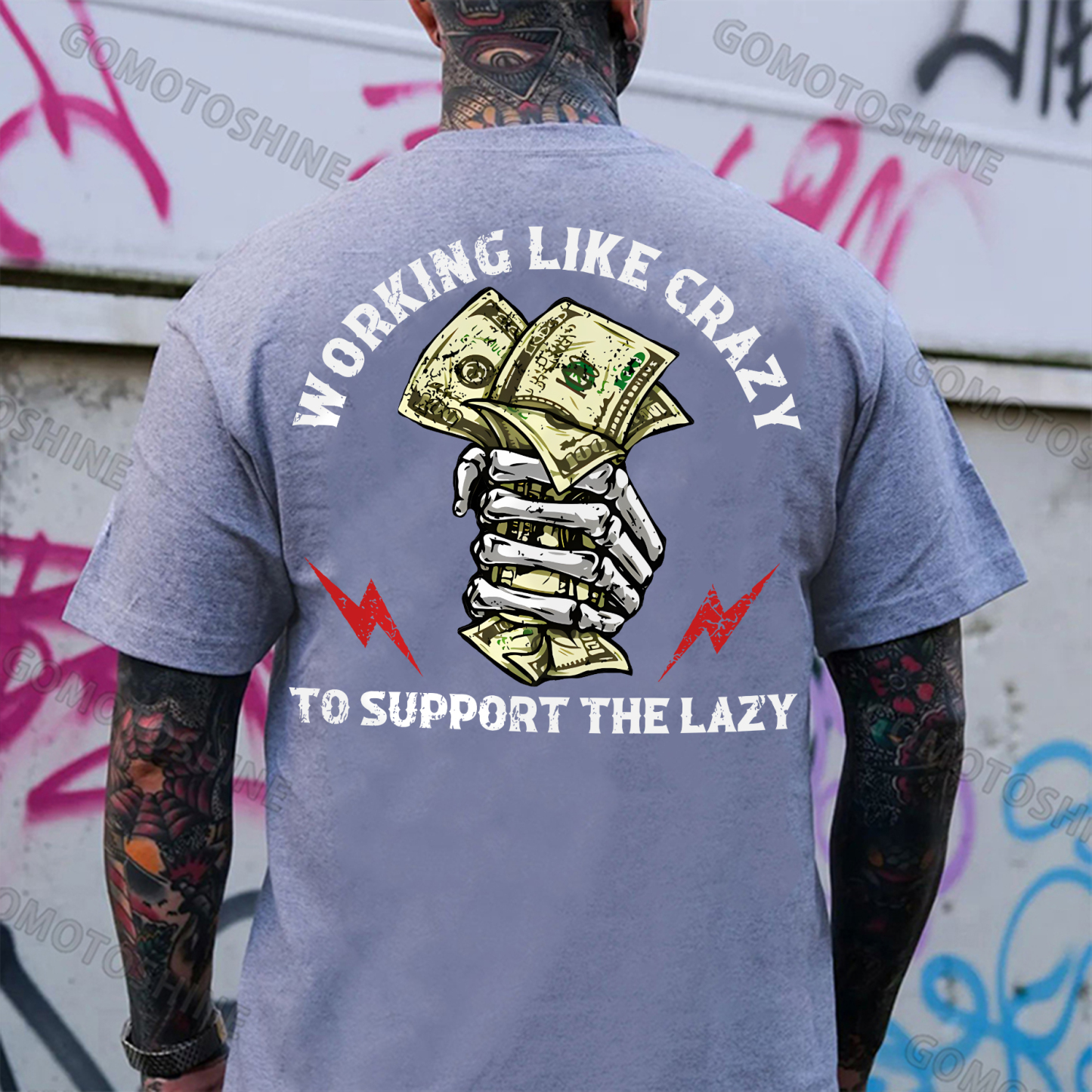 WORKING LIKE CRAZY TO SUPPORT THE LAZY Bone Hand&Money Print Men's T-Shirt