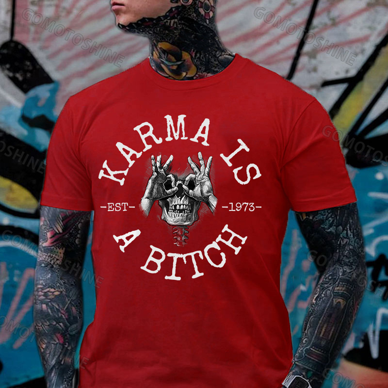 KARMA IS A BITCH Skull With OK Print Men's T-Shirt