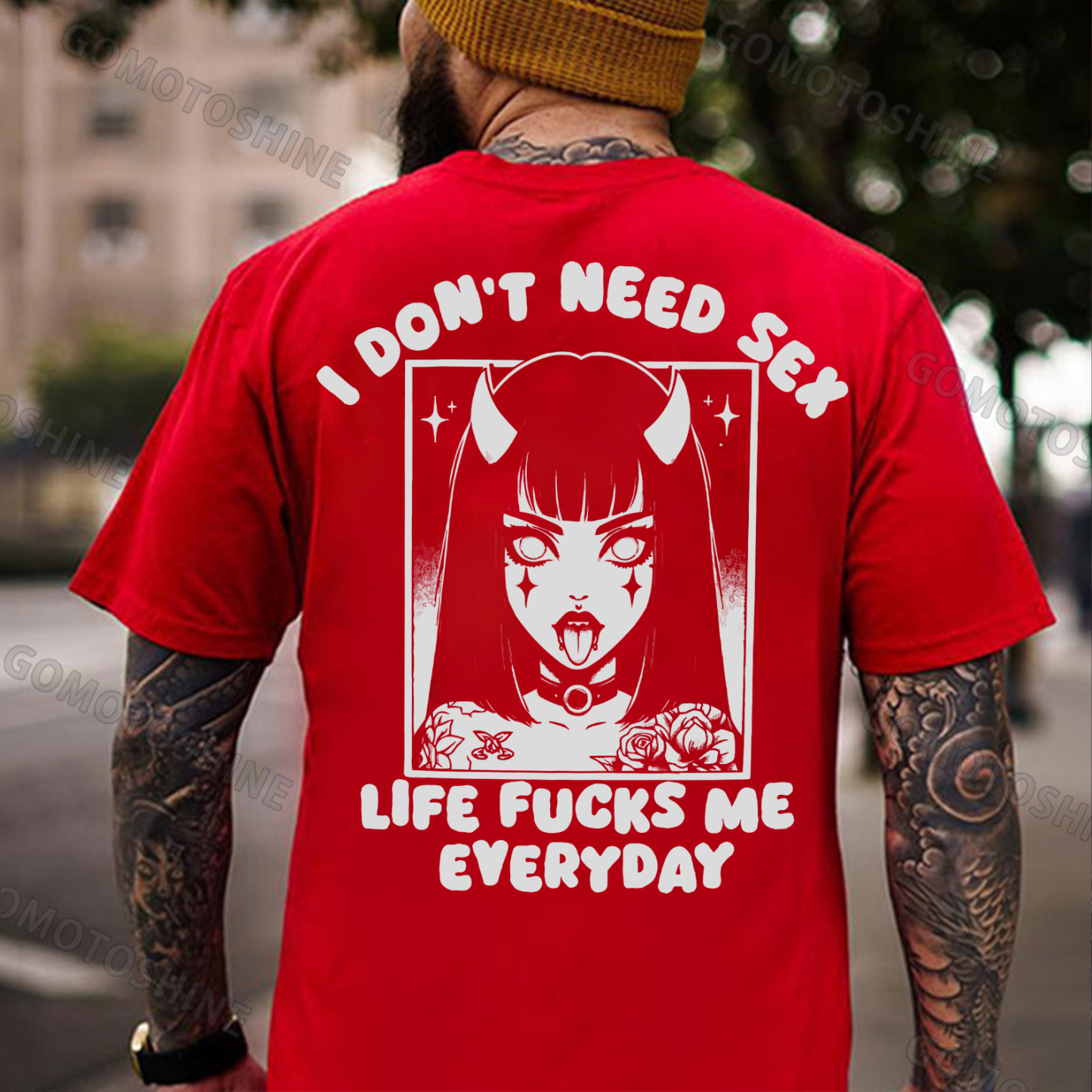 I DON'T NEED SEX LIFE F*CKS ME EVERYDAY Bad Devil Girl Print Men's T-Shirt