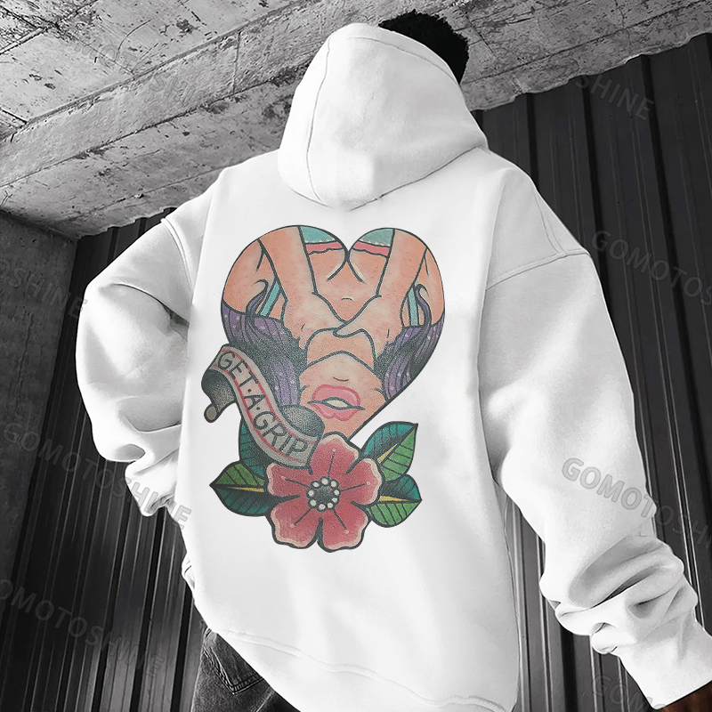 GET A GRIP Sexy Lady with Flowers Black Print Hoodie