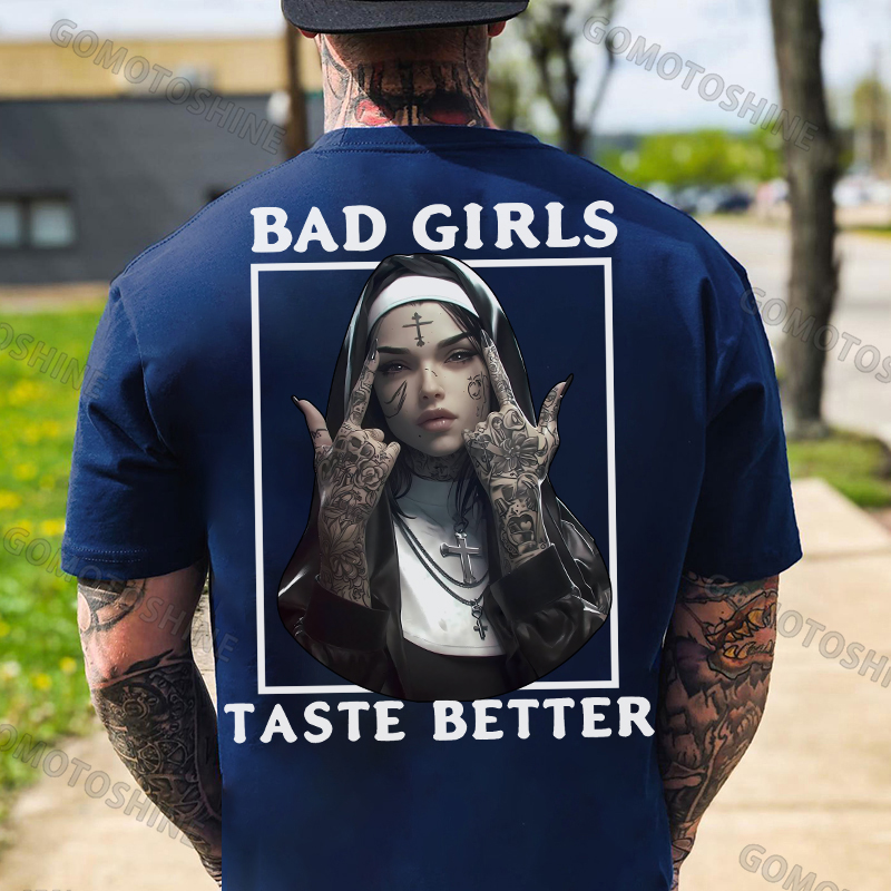 BAD GIRLS TASTE BETTER Defiant Nun Print Men's T-Shirt