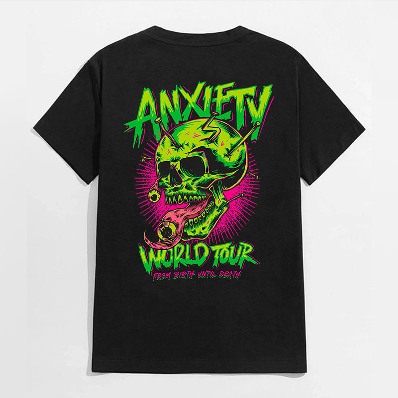 ANXIETY WORLD TOUR Skull Black Print T-Shirt