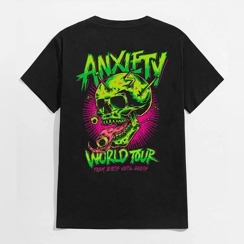 ANXIETY WORLD TOUR Skull Black Print T-Shirt