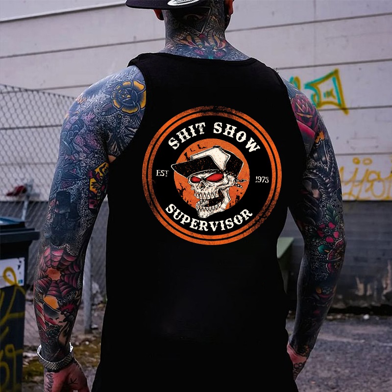 SHIT SHOW SUPERVISOR Skull Black Print Vest