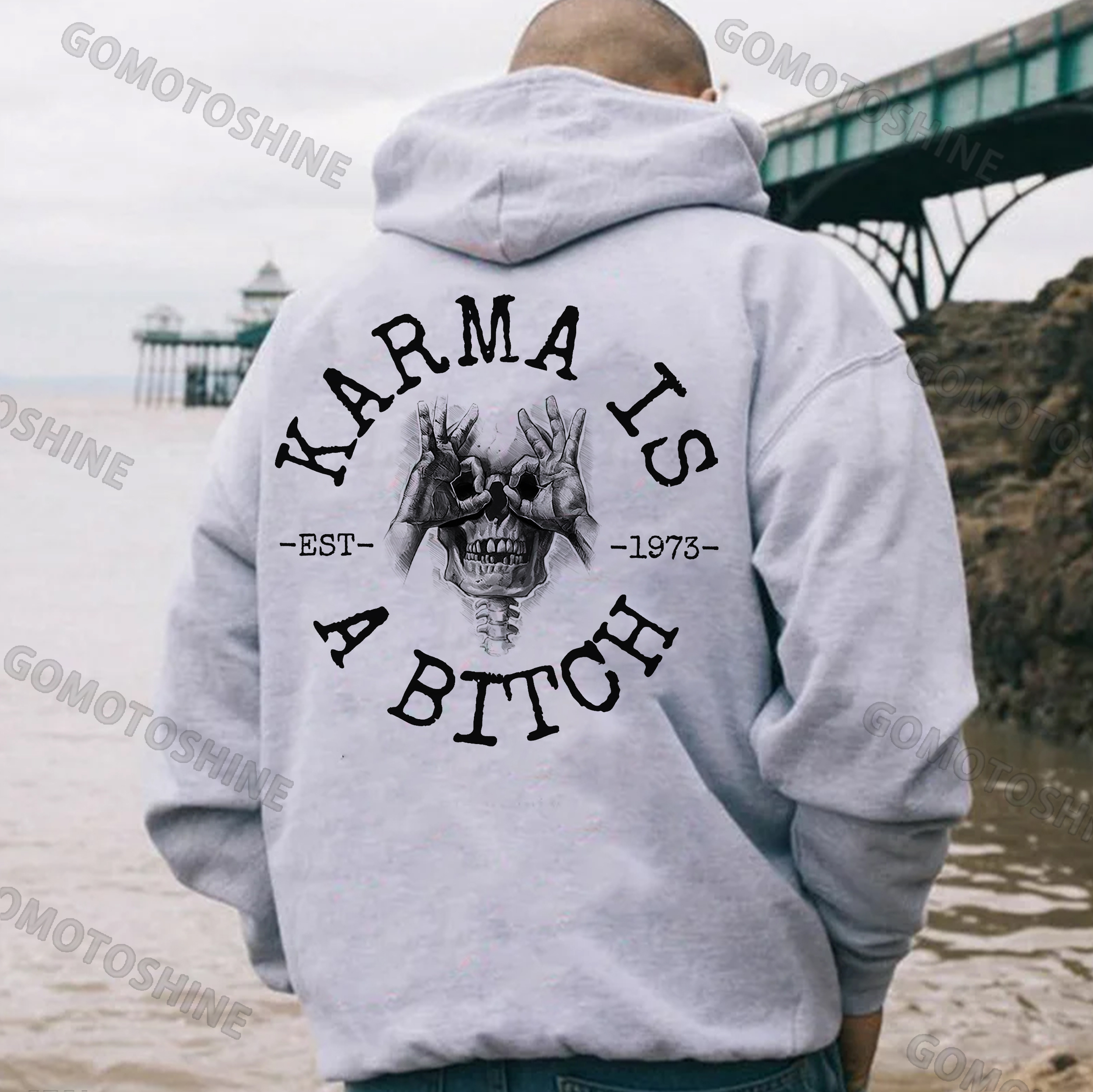 KARMA IS A BITCH Skull With OK Print Men's Hoodie