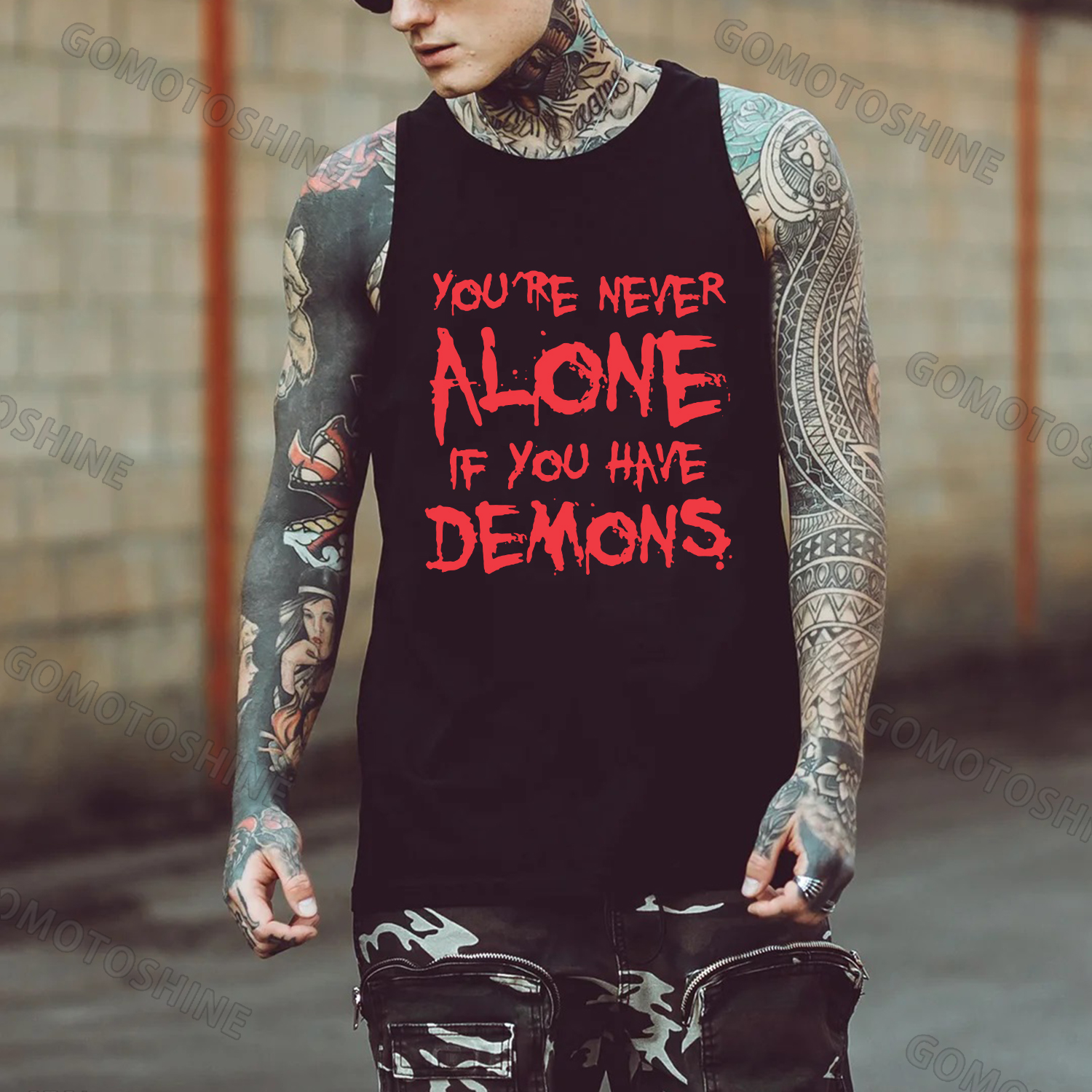 YOU'RE NEVER ALONE IF YOU HAVE DEMONS Print Men's Vest