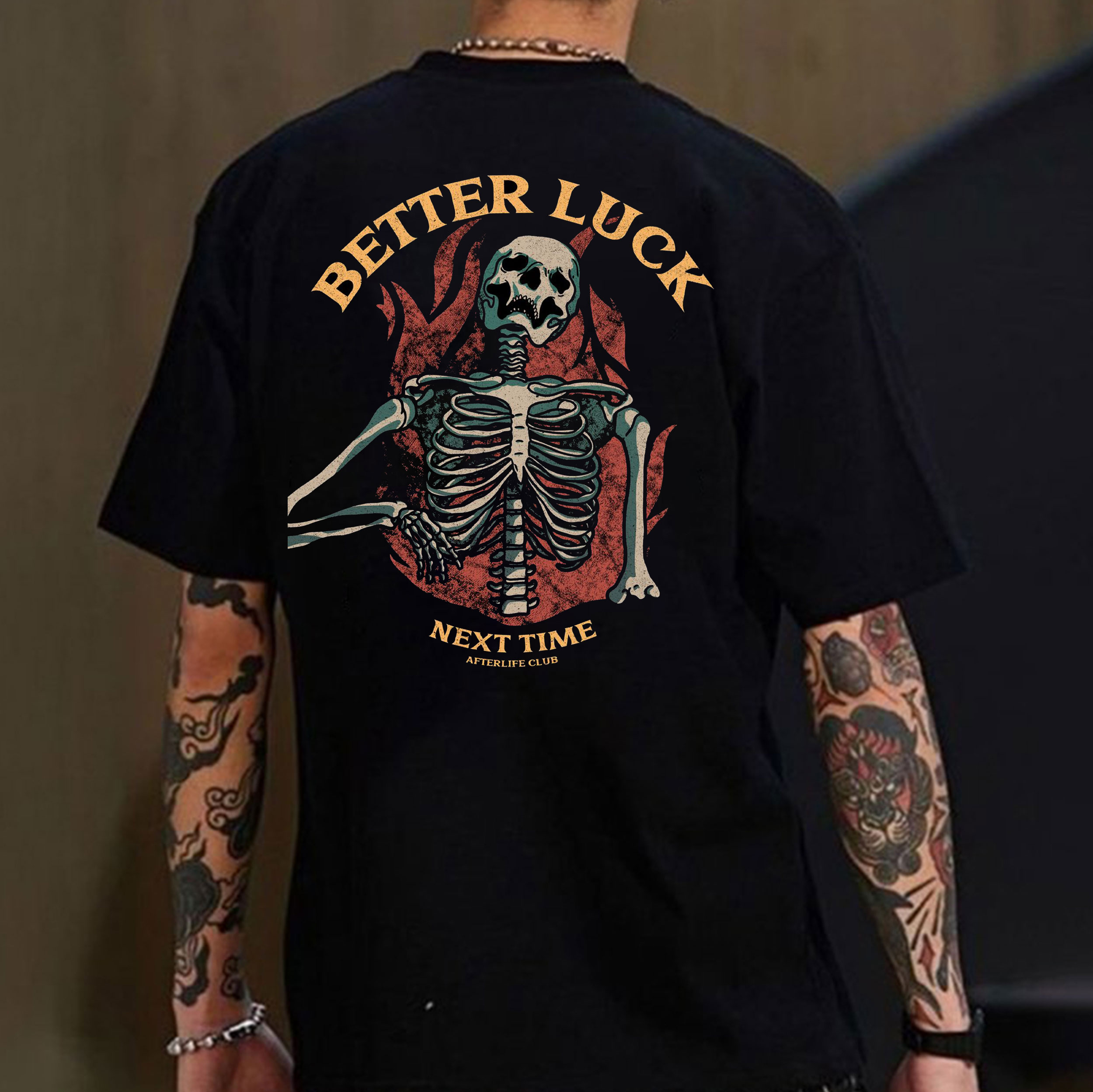 BETTER LUCK NEXT TIME Skull Black Print T-Shirt