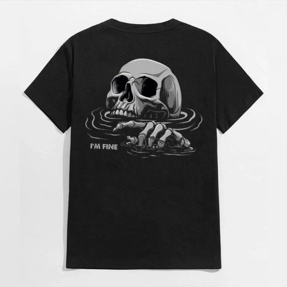 I'M FINE Drowning Skull Black Print T-Shirt