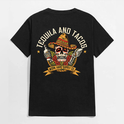 TEQUILA AND TACOS Skull and Roses Black Print T-Shirt