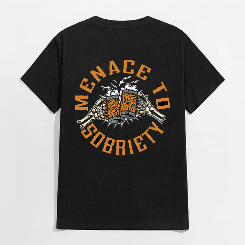 MENACE TO SOBRIETY Cheerful Time Black Print T-Shirt