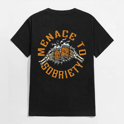 MENACE TO SOBRIETY Cheerful Time Black Print T-Shirt