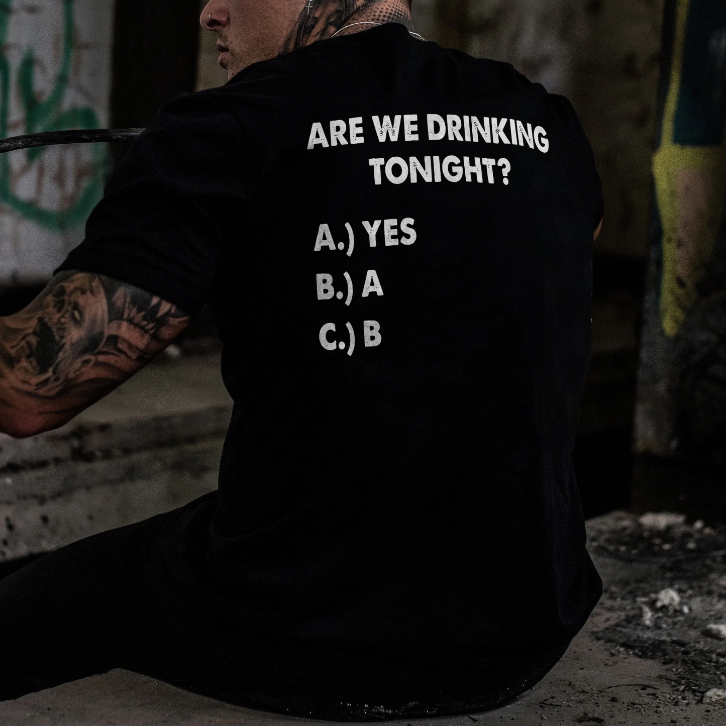 ARE WE DRINKING TONIGHT Black Print T-Shirt