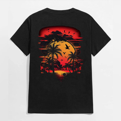 Seaside Sunset Beautiful Scenery Black Print T-Shirt